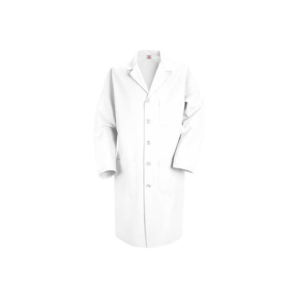 Red Kap Men's Lab Coat, White, Poly/Combed Cotton, Tall, 44"